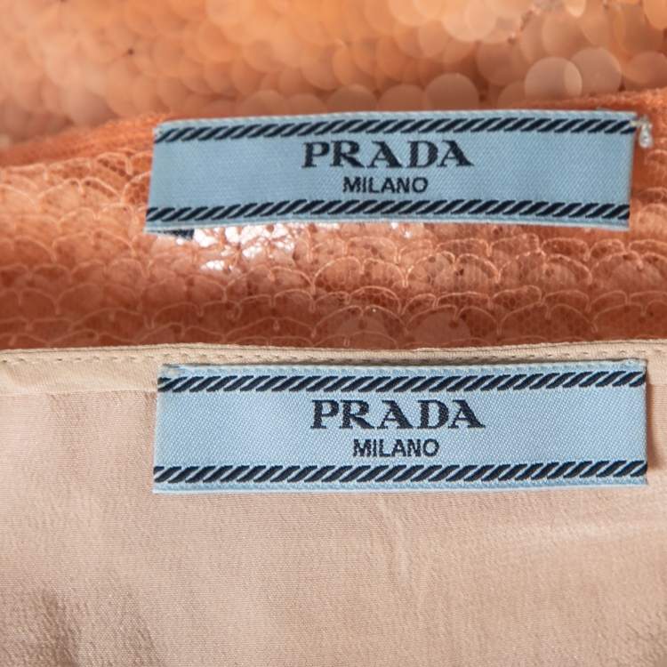 Pre Owned Prada Apricot Sequined Chiffon Sleeveless Crop Top S