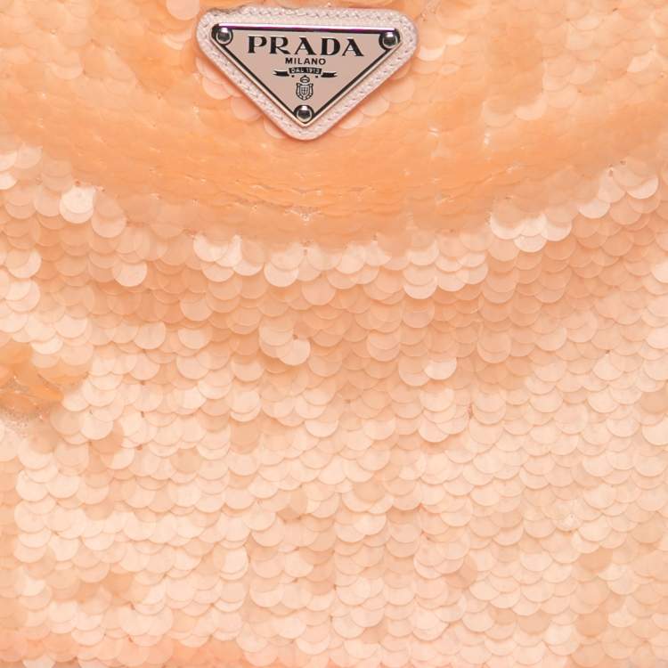 Pre Owned Prada Apricot Sequined Chiffon Sleeveless Crop Top S