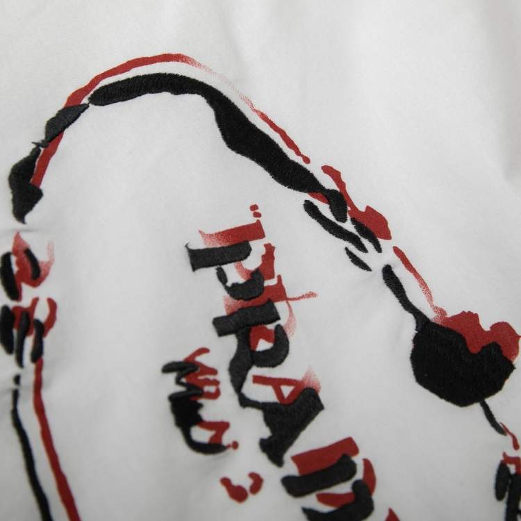 Pre Owned Prada White Cotton Logo Embroidered Crewneck T-Shirt S