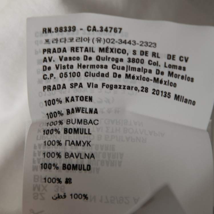 Pre Owned Prada White Cotton Logo Embroidered Crewneck T-Shirt S