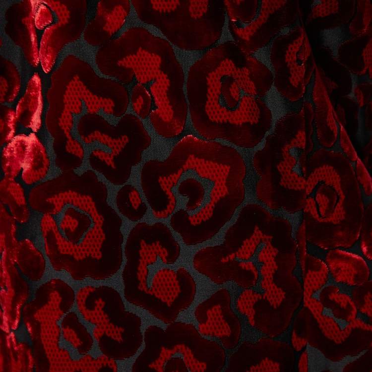 مملوكة مسبقًا Prada Red & Black Floral Velvet Devore Cocktail Dress L