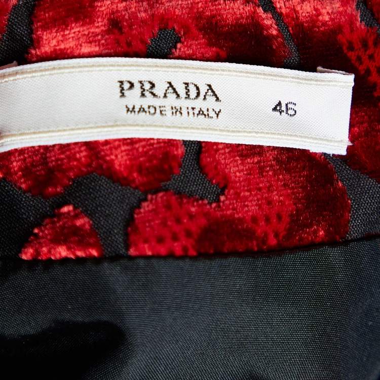 مملوكة مسبقًا Prada Red & Black Floral Velvet Devore Cocktail Dress L