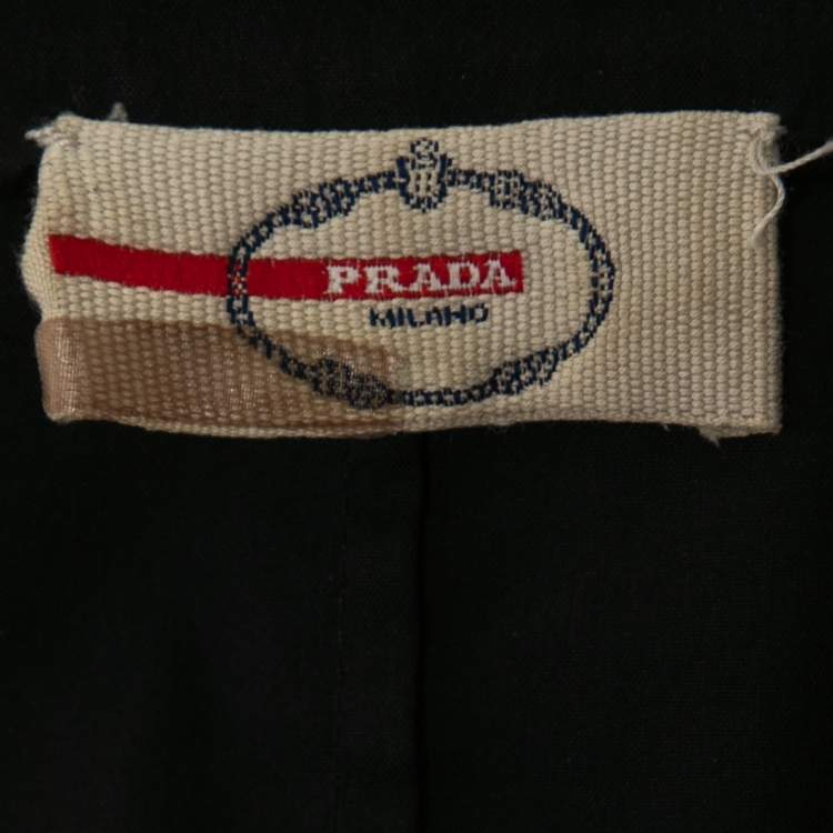 Pre Owned Prada Black Cotton Belted Pleated Midi Dress S