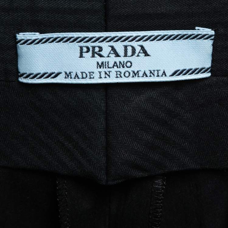 Pre Owned Prada Black Cotton Straight Leg Trousers M