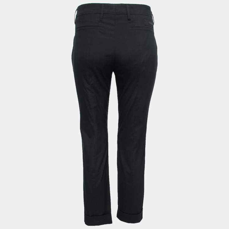 Pre Owned Prada Black Cotton Straight Leg Trousers M