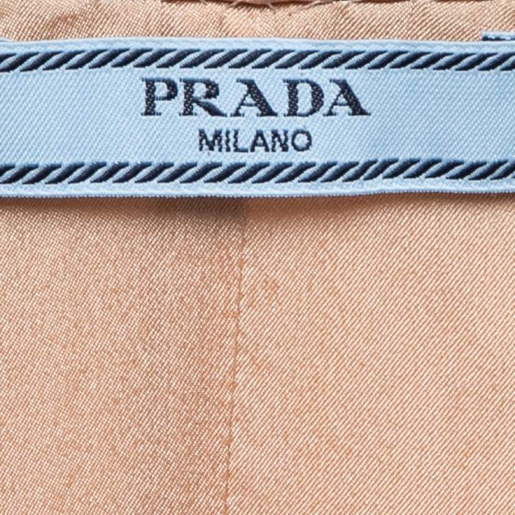 Pre Owned Prada Beige Embroidered Crepe Belted Midi Dress L