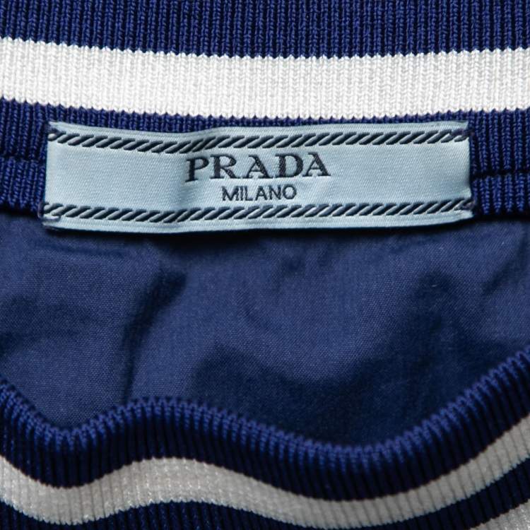 Pre Owned Prada Blue Cotton Elastic Ribbed Trim Flared Skirt M