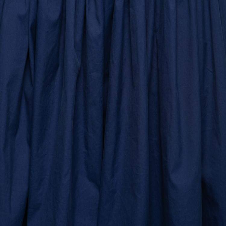 Pre Owned Prada Blue Cotton Elastic Ribbed Trim Flared Skirt M