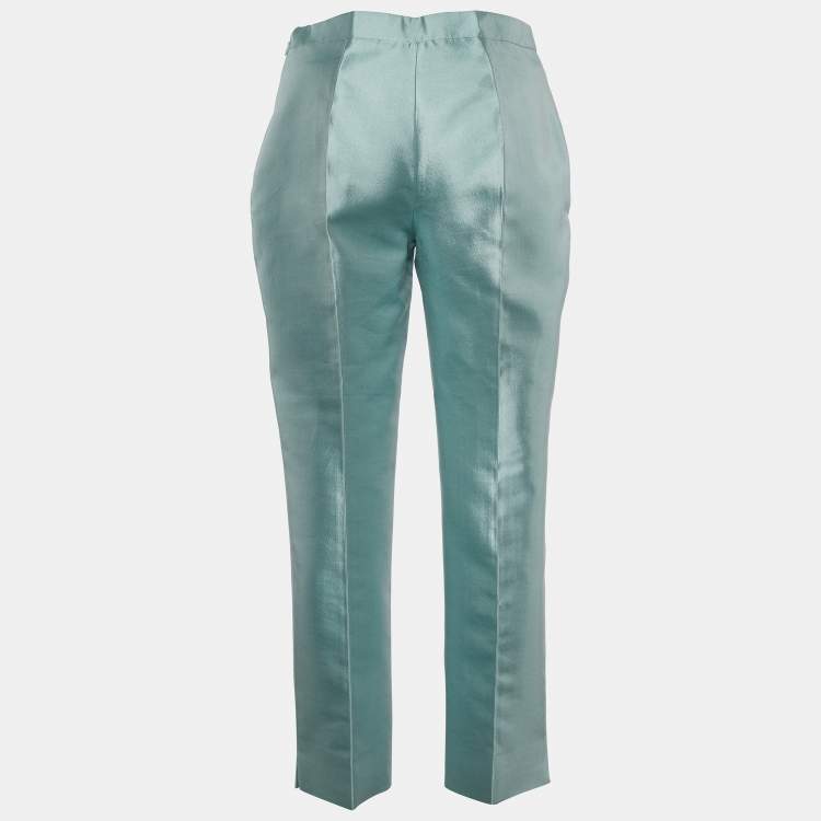 Pre Owned Prada Aqua Green Wool Silk Straight Fit Trousers S