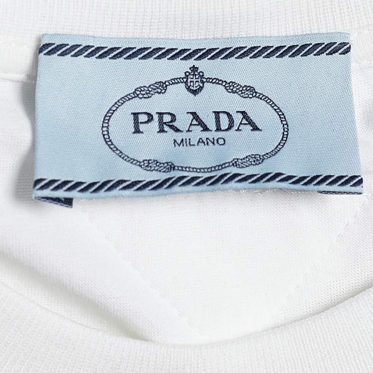 Pre Owned Prada White Jersey Sequined Crew Neck T-Shirt XS