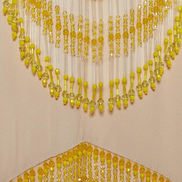 Pre Owned Prada Pale Pink Crepe Bead Tasseled Sleeveless Blouse S