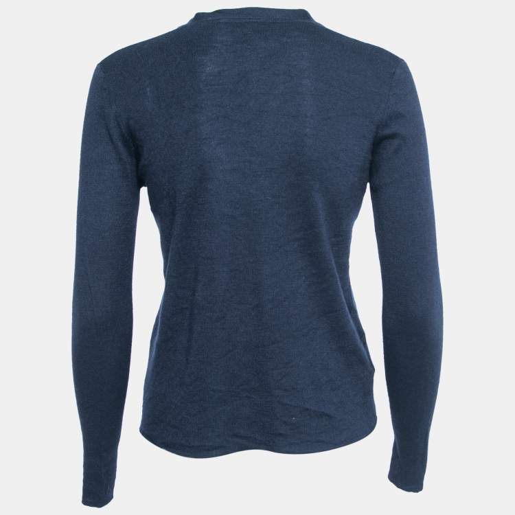 Pre Owned Prada Navy Blue Cashmere & Silk Knit Button Front Cardigan S