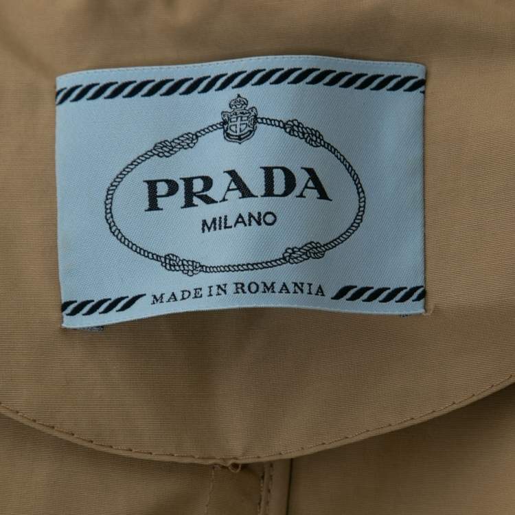 Pre Owned Prada Tan Brown Cotton Hooded Cape Coat M