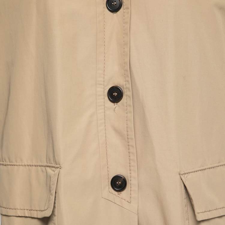 Pre Owned Prada Tan Brown Cotton Hooded Cape Coat M