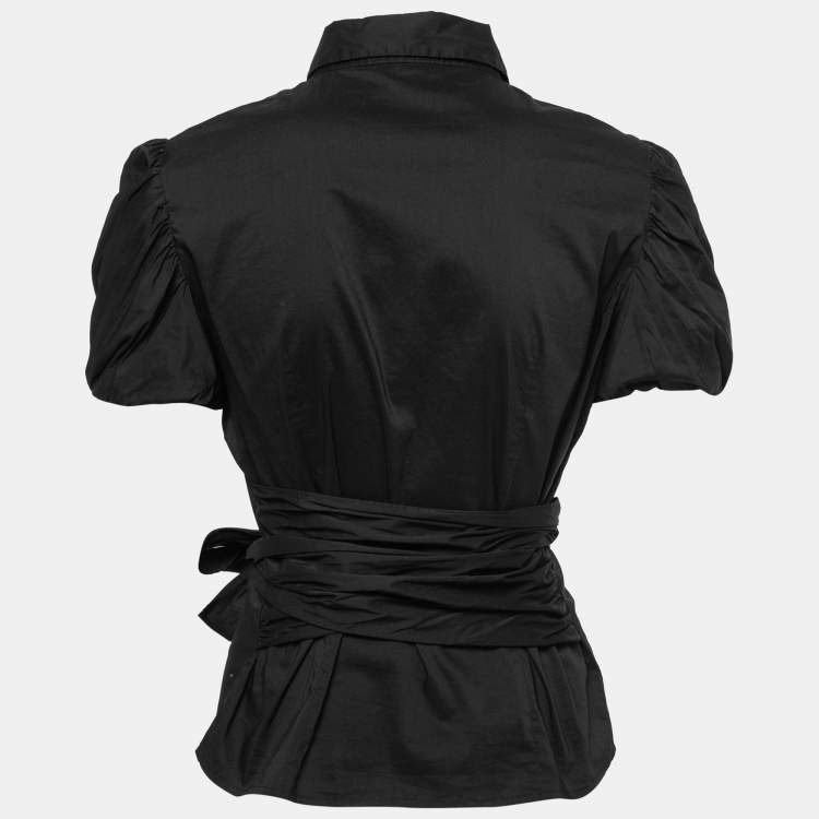 Pre Owned Prada Black Cotton Bow Detail Button Front Shirt S