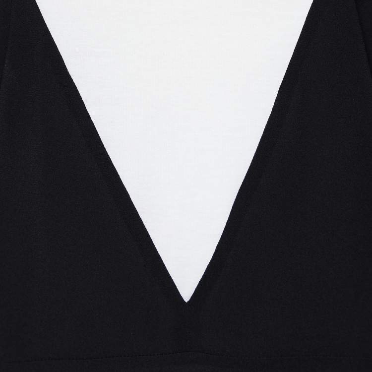 Pre Owned Prada Black Chiffon & Jersey Contrast Detail Midi Dress L