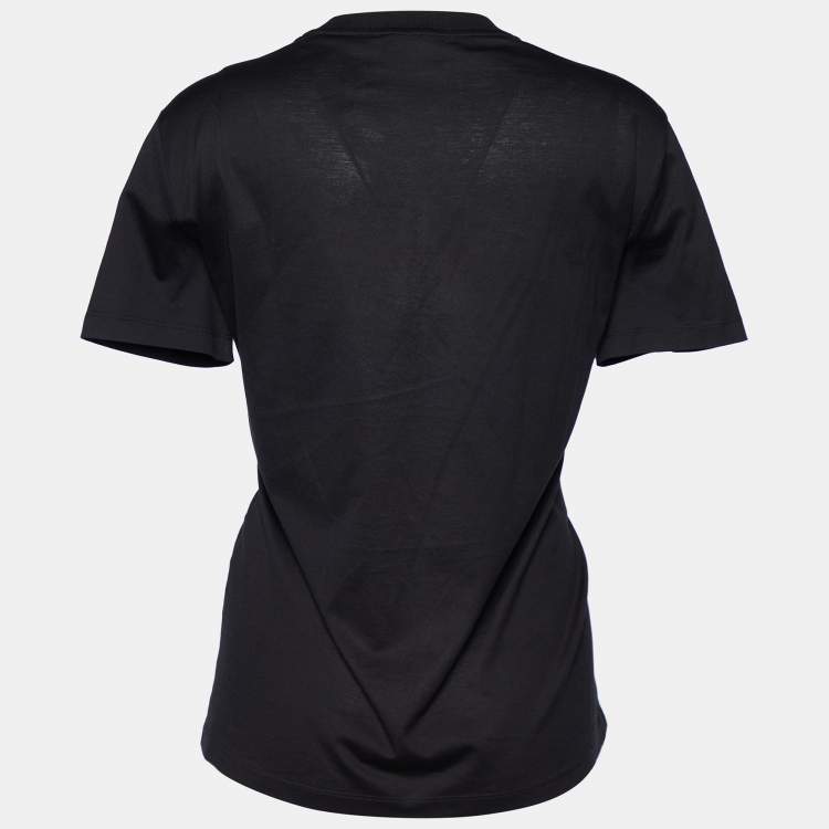 Pre Owned Prada Black Cotton Knit Floral Applique T-Shirt S