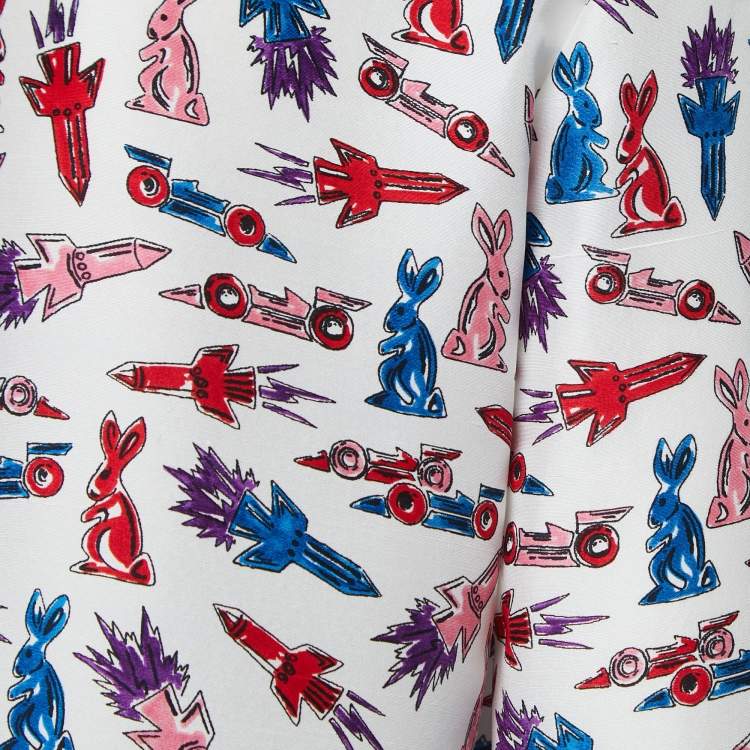 Pre Owned Prada White Rocket Rabbit Print Silk Shirt S