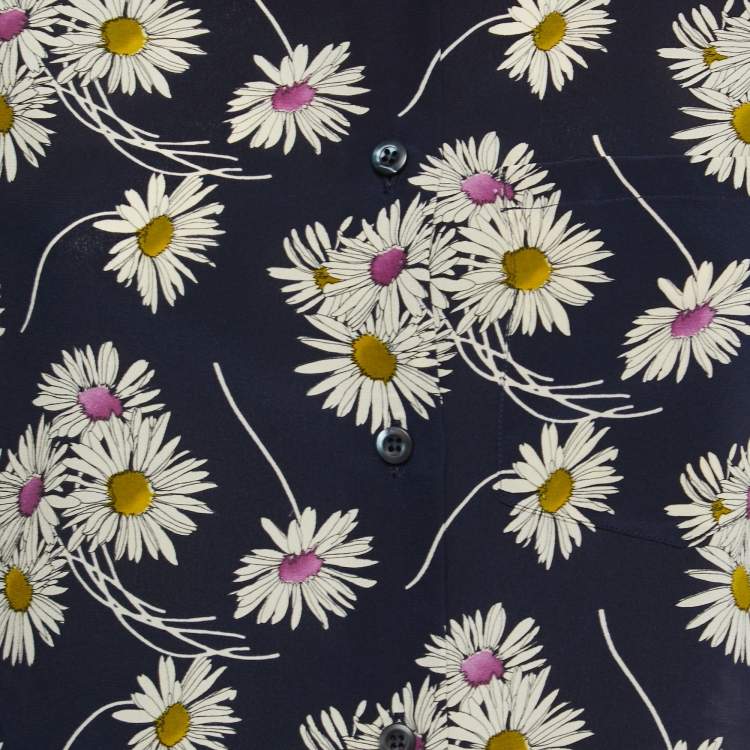 Pre Owned Prada Navy Blue Floral Printed Silk Shirt S