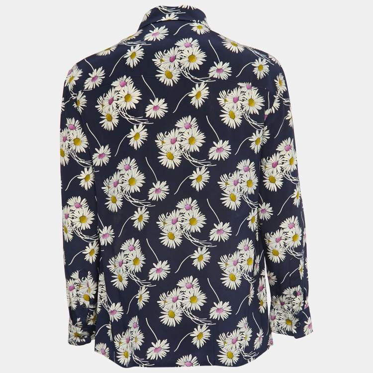Pre Owned Prada Navy Blue Floral Printed Silk Shirt S
