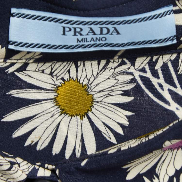 Pre Owned Prada Navy Blue Floral Printed Silk Shirt S