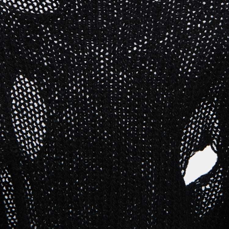 Pre Owned Prada Black Wool Openwork Turtleneck Sweater S