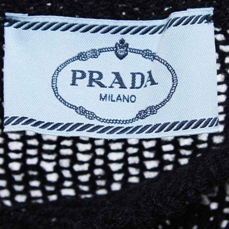 Pre Owned Prada Black Wool Openwork Turtleneck Sweater S