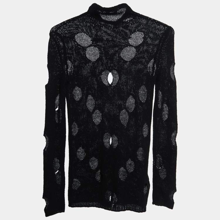 Pre Owned Prada Black Wool Openwork Turtleneck Sweater S
