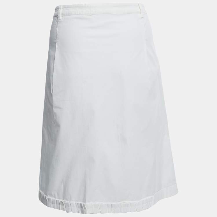 Pre Owned Prada White Cotton Front Slit Detail Skirt L
