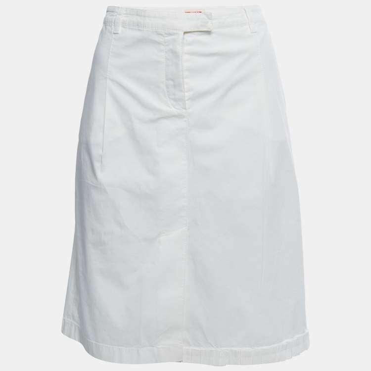 Pre Owned Prada White Cotton Front Slit Detail Skirt L