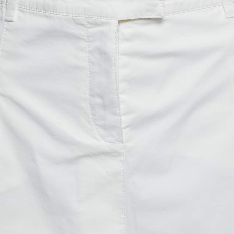 Pre Owned Prada White Cotton Front Slit Detail Skirt L
