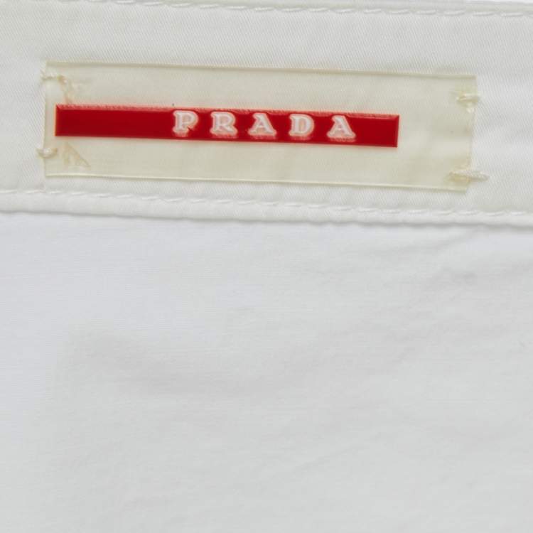 Pre Owned Prada White Cotton Front Slit Detail Skirt L