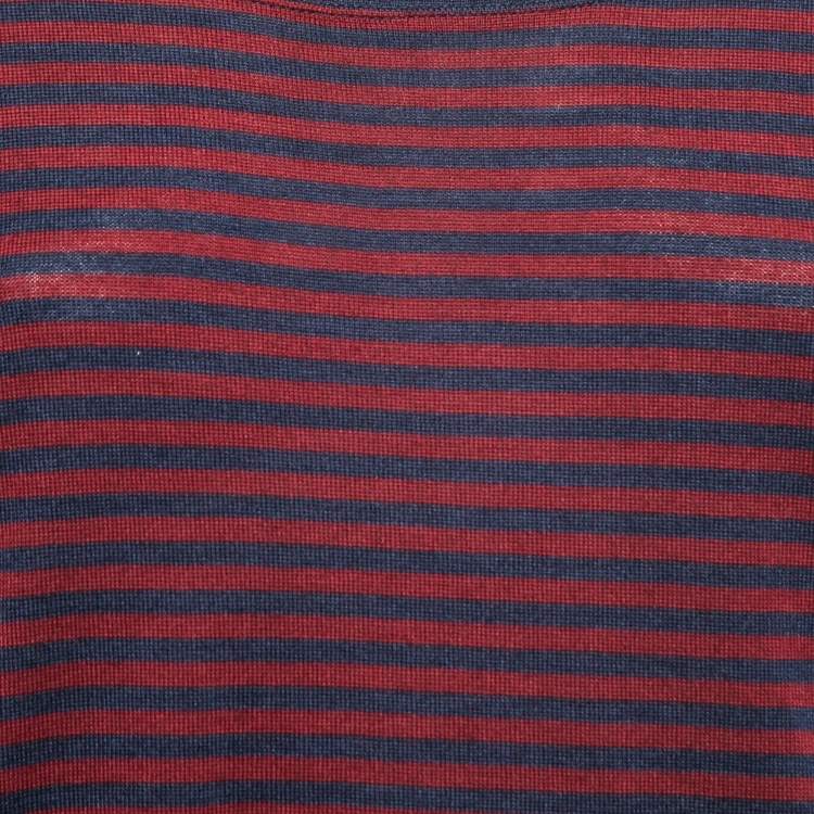 Pre Owned Prada Red/Blue Knit Long Sleeve Top XS
