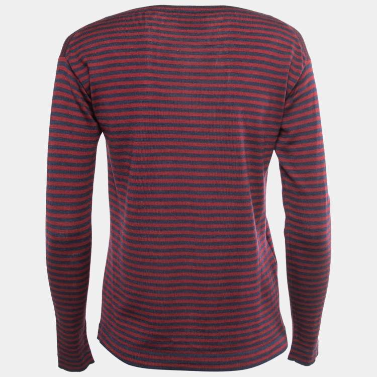 Pre Owned Prada Red/Blue Knit Long Sleeve Top XS