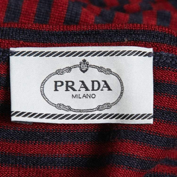 Pre Owned Prada Red/Blue Knit Long Sleeve Top XS