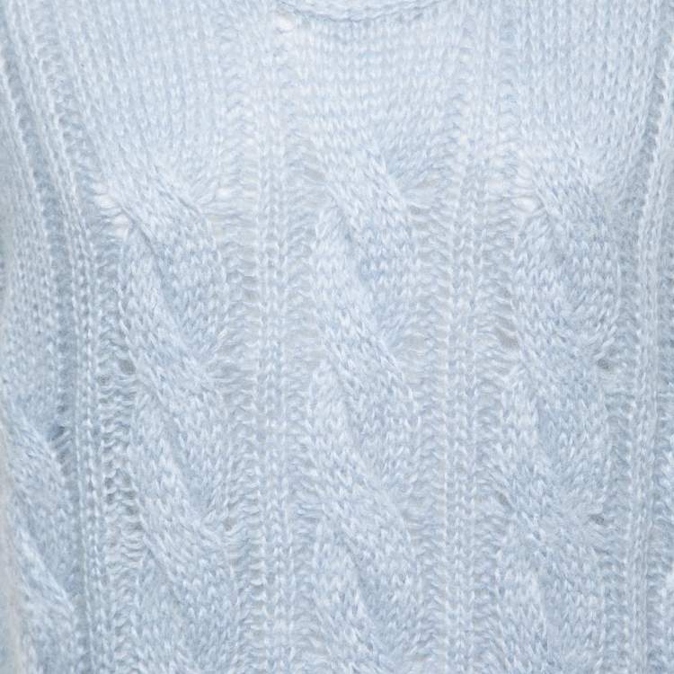Pre Owned Prada Light Blue Cable Knit High Neck Sweater Vest M