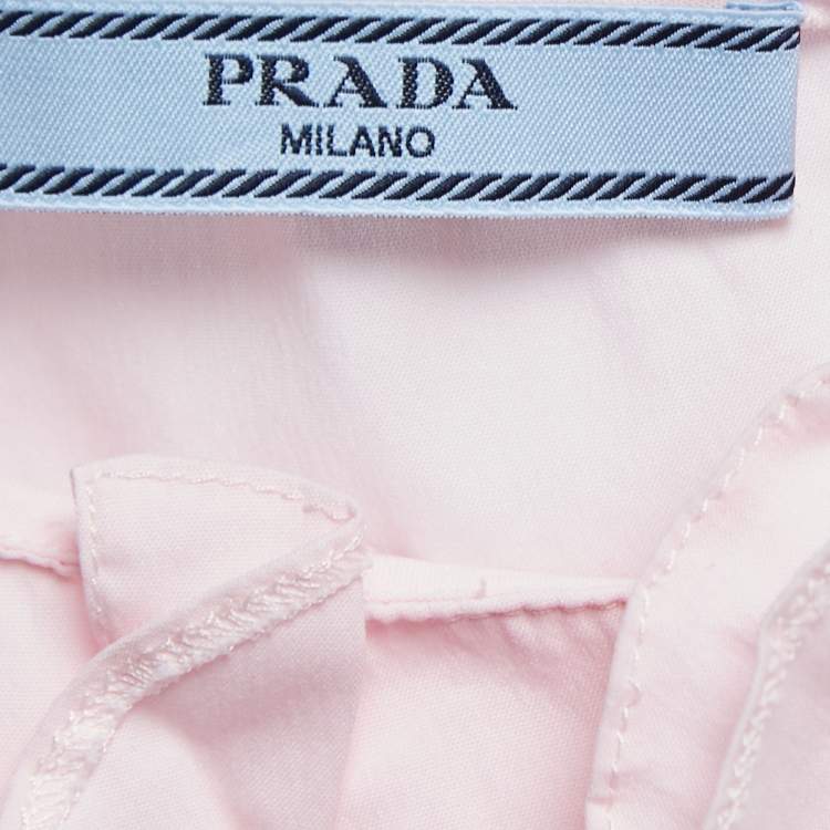 Pre Owned Prada Light Pink Stretch Cotton Ruffled Top S