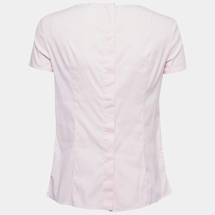Pre Owned Prada Light Pink Stretch Cotton Ruffled Top S
