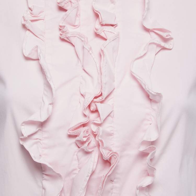 Pre Owned Prada Light Pink Stretch Cotton Ruffled Top S