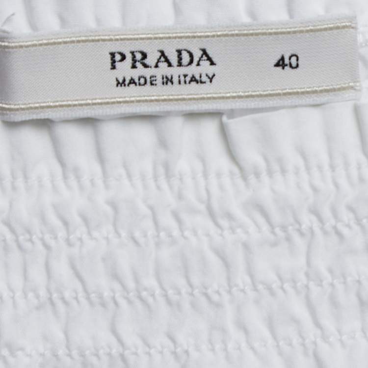 Pre Owned Prada White Cotton Smocked Detail Top S