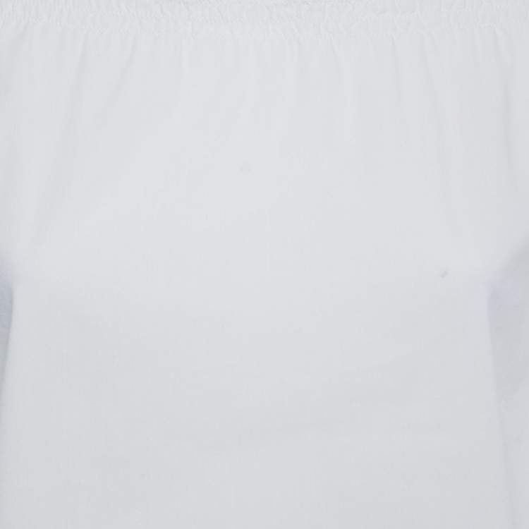 Pre Owned Prada White Cotton Smocked Detail Top S