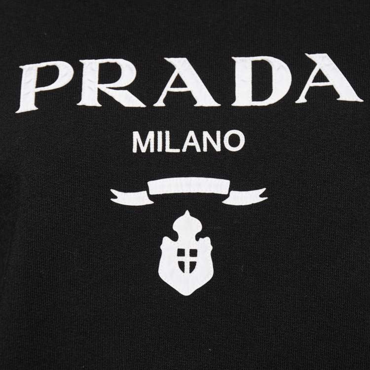 Pre Owned Prada Black Logo Embroidered Cotton Knit Sweatshirt XS