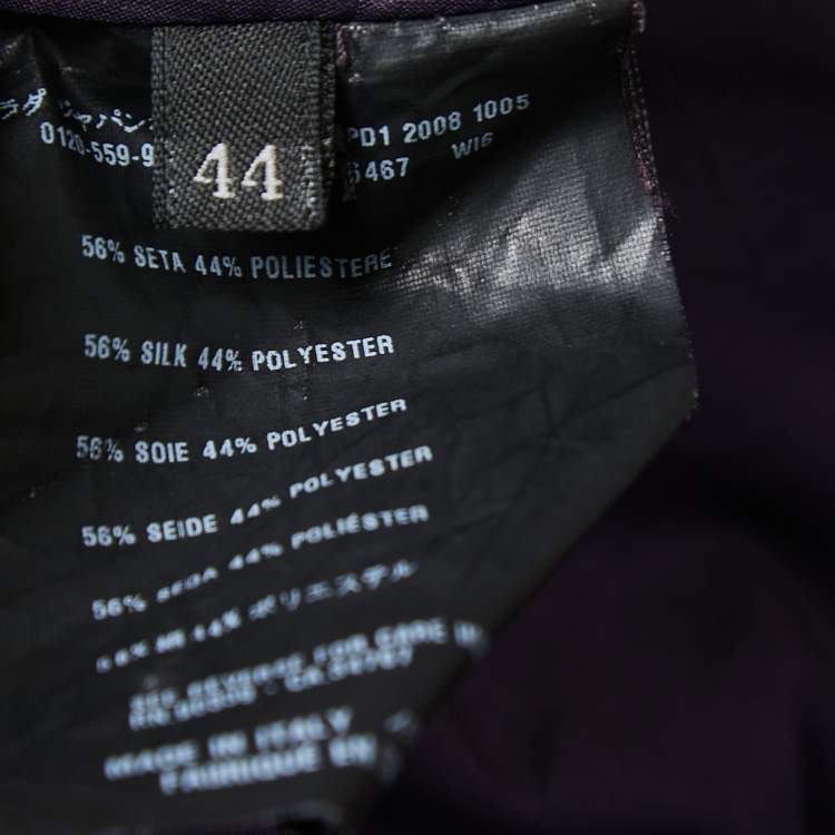 Pre Owned Prada Dark Purple Embossed Taffeta Belted Coat M