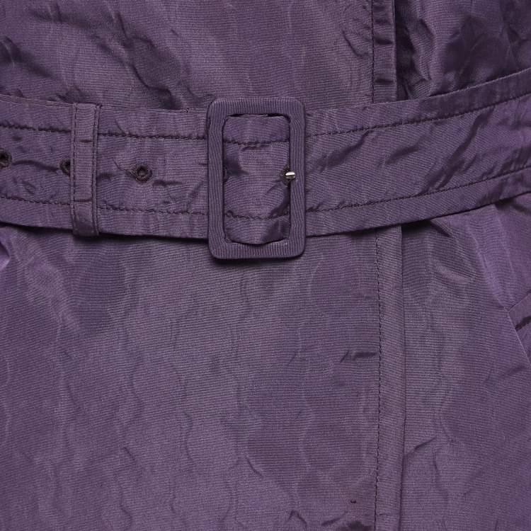 Pre Owned Prada Dark Purple Embossed Taffeta Belted Coat M