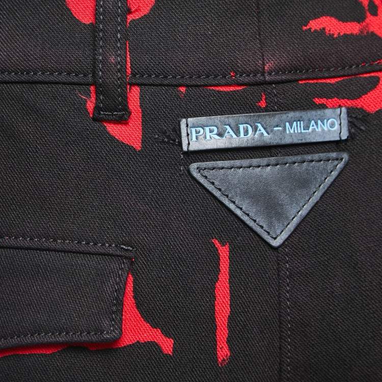 Pre Owned Prada Black/ Red Denim Straight Jeans M / Waist 28.5"