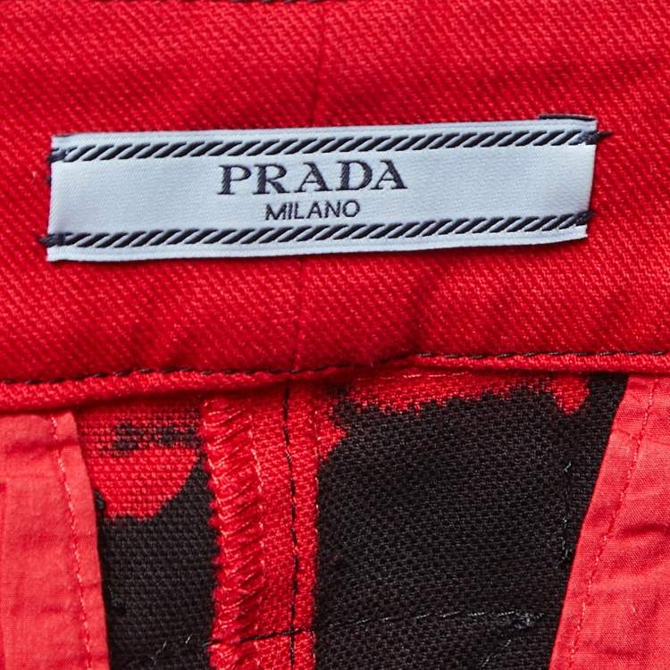 Pre Owned Prada Black/ Red Denim Straight Jeans M / Waist 28.5"