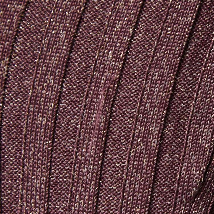 Pre Owned Prada Purple Lurex Stretch Rib Knit Midi Dress S