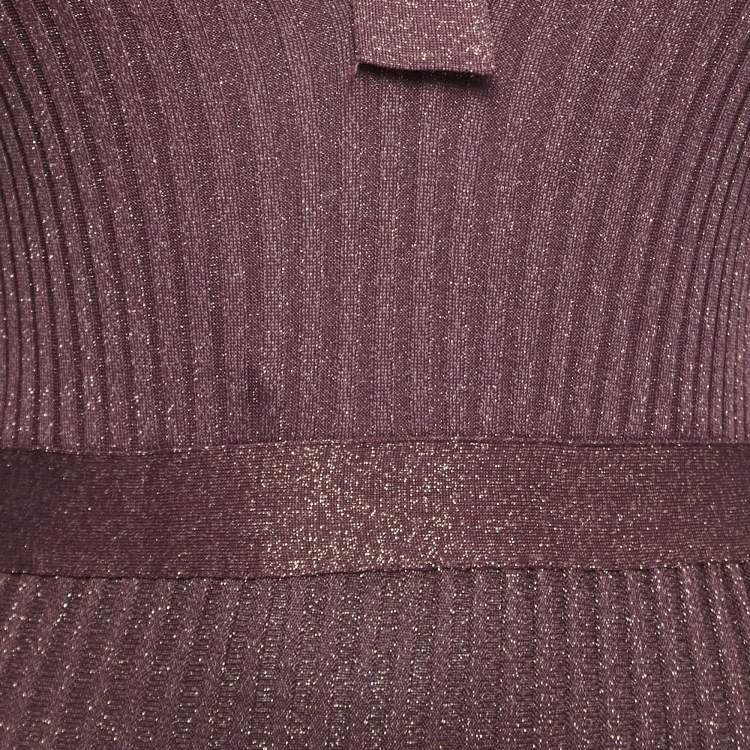 Pre Owned Prada Purple Lurex Stretch Rib Knit Midi Dress S