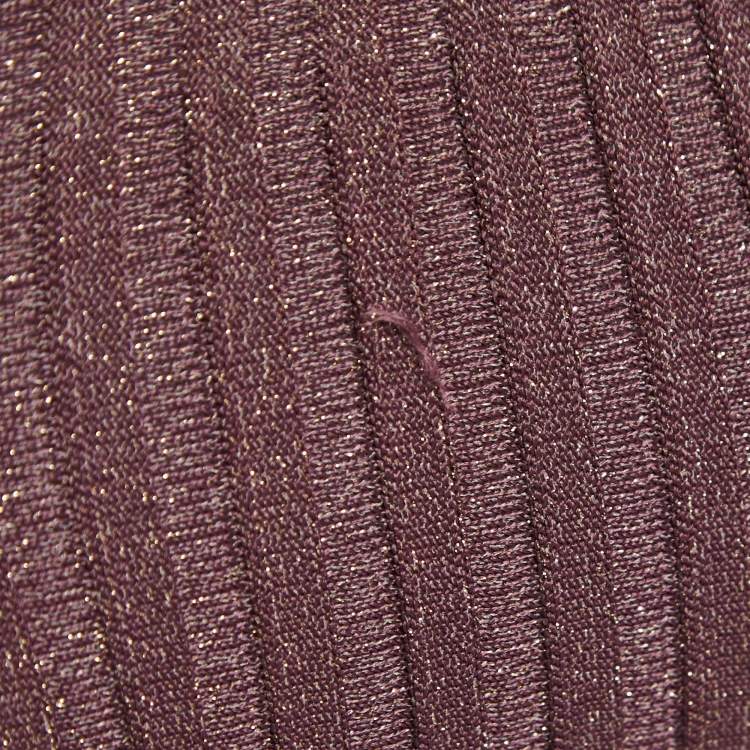 Pre Owned Prada Purple Lurex Stretch Rib Knit Midi Dress S