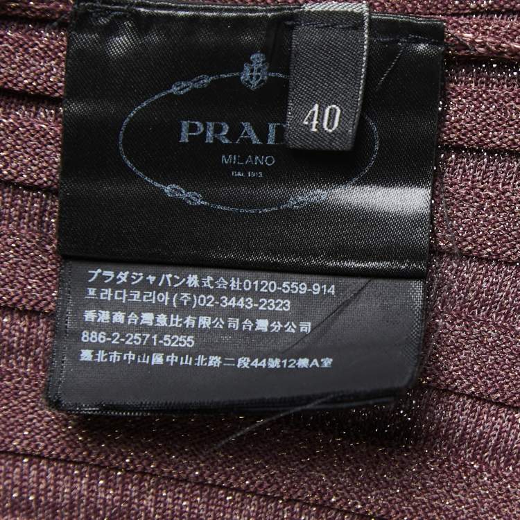 Pre Owned Prada Purple Lurex Stretch Rib Knit Midi Dress S